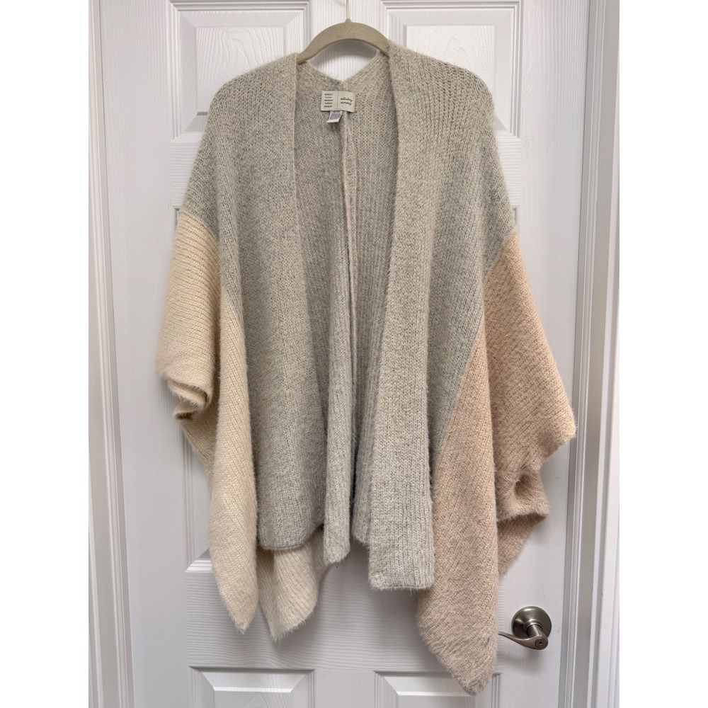 Anthropologie Saturday Sunday Colorblock Poncho Cardigan Grey Cream Tan OS